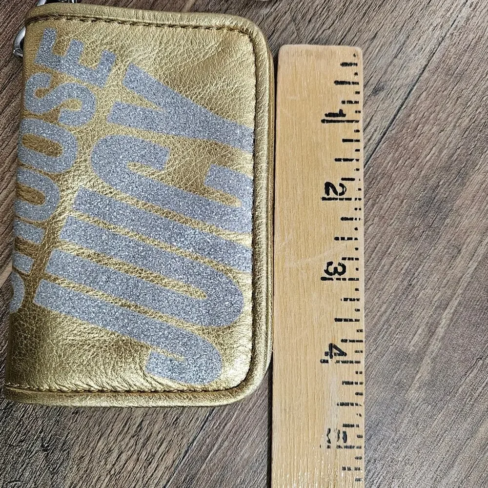 Juicy Couture Gold‎ Keychain Wallet Credit Card Slots Silver Metallic Graphic
